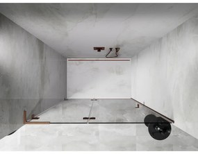 Mexen Lunar L, Otočné ľavé sprchové dvere 130 cm, 8mm číre sklo, medený matný profil, 834L-130-000-65-00-L