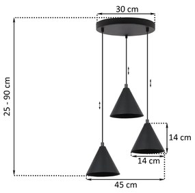 Závesné svietidlo Soho, 3x čierne kovové tienidlo, (fi 14cm), o