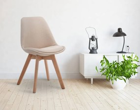Stolička Borne V2 - látka, drevené nohy natura - Krémová