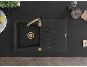 Mexen Cesar, granitový drez 775x470x190 mm, 1-komorový, čierna-zlatá metalíza so zlatým sifónom, 6514771010-75-G