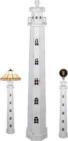 Vintage stojaca lampa drevená MAJÁK WHITE 140cm, 4,9KG