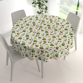 Biante Detský bavlnený okrúhly obrus Sandra SA-609 Žabky a slimáky na bielom Ø 80 cm