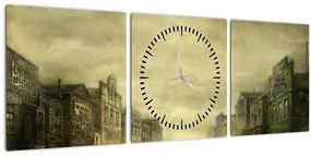 Obraz westernového mestečka (s hodinami) (90x30 cm)