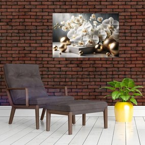 Obraz - Orchidea a zlaté gule (90x60 cm)