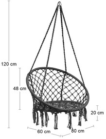 Závesné hojdacie kreslo Hoppy 120x80 cm - čierna
