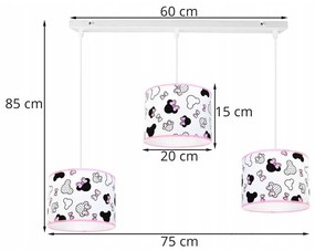Detské závesné svietidlo Minnie, 3x textilné tienidlo so vzorom