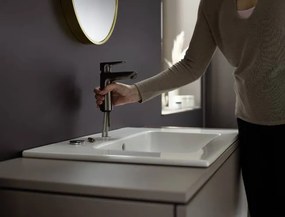 Hansgrohe Talis E, umývadlová batéria 110 s odtokovou súpravou s ťahadlom, kefovaná čierna chrómová, HAN-71710340