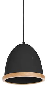 Závesné svietidlo Studio, 1x drevené/čierne kovové tienidlo, (fi 21cm), b/br