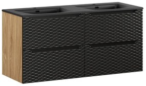 Závěsná skříňka Ocean Sky se zápustnými umyvadly 120 cm černá/dub olejovaný