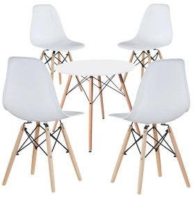 4 ks moderných jedálenských stoličiek so stolom, viac farieb, biela