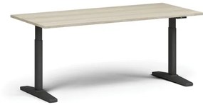 Výškovo nastaviteľný stôl, elektrický, 675-1325 mm, doska 1800x800 mm, čierna podnož, dub prírodný