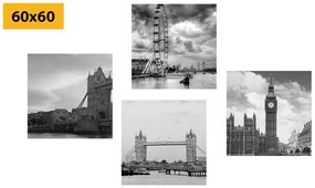 Set obrazov tajomný Londýn v čiernobielom prevedení Varianta: 4x 40x40