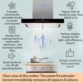 Klarstein Alinea 60 Smart, digestor, 60 cm, nástenný, WiFi, A++, 500 m³/h, dotykový displej