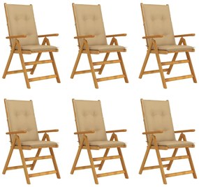 Skladacie záhradné stoličky s podložkami 6 ks akáciový masív 3064137