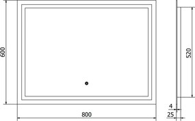 Mexen Miko, LED kúpeľňové zrkadlo s podsvietením 80 x 60 cm, 6000K, ochrana proti zahmlievaniu, 9819-080-060-611-00