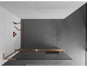 Mexen Kioto+ L, sprchová zástena Walk-In s poličkou a vešiakom 80 x 200 cm, 8mm číre sklo, medený matný profil, 800-080-123-65-00