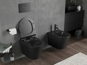 Mexen Rico, závesná WC misa 490x360x370 mm, Rimless Tornádo + WC sedadlo z duroplastu, čierna matná, 30720185T