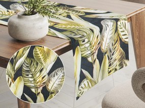 Biante Zamatový behúň na stôl Tamara TMR-010 Zlaté tropické listy na zelenom 45x120 cm
