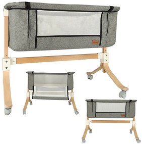 KIK Detská postieľka drevená postieľka na kolieskach sivá