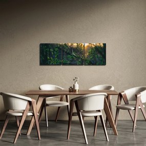 Obraz presvitajúceho slnka cez vetvičky stromov (s hodinami) (90x30 cm)