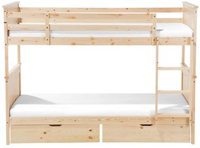 Poschodová posteľ s úložným priestorom 90 x 200 cm svetlé drevo ALBON Beliani
