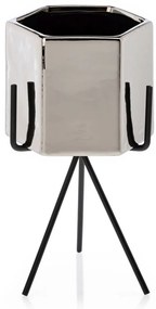 Sada 3 ks květináčů na stojanu SASHI stříbrná