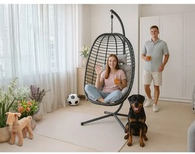 Autronic BONTEC Závesné kreslo, kov, polyratan, sivá, AZ-V1289 GREY Farba: Šedá
