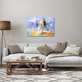 Sklenený obraz bežiacich koňov, olejomaľba (70x50 cm)