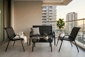 Balkónový set Torino | Kovové sedenie s textilenom | Čierna