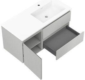 Mexen Rivel, kúpeľňová skrinka 100 cm s pravým umývadlom Otis, 2S, 1D, drážkovaná, šedá/biela matná, 91A23-10047-3-BBFFF62-W18P01