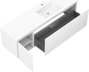 Mexen Orio, kúpeľňová skrinka 160 cm s pravým umývadlom Otis, 1S, 1D, biela matná, 91A13-16047-3-BBFF01-W18P01