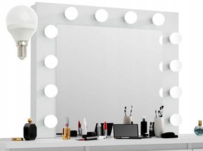 Biely toaletný stolík s LED kozmetickým zrkadlom - diamantov
