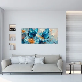 Obraz - Modrí motýle (120x50 cm)