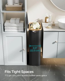 65l koš na prádlo s viečkom, úzky dizajn, 42 × 22,5 × 70,5 cm, čierny