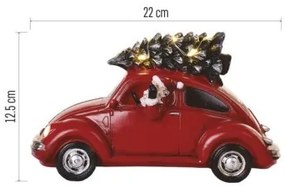 LED červené auto se Santou 12,5 cm teplá bílá