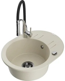 Mexen Kevin, 1-komorový granitový drez 586x458x190 mm a drezová batéria Aster, béžová, 6517-69-73450-07-B