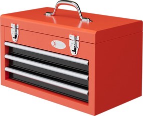 DURHAND prázdna toolbox, 45 x 24 x 27 cm, 3 zásuvky, horný úložný priestor, rukoväť, toolbox s 2 zámkami, oceľ, červená | Aosom