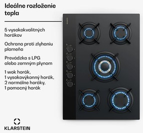 Klarstein Goldflame Nano plynová varná doska, 5 mosadzných horákov, Nano povlak, LPG/zemný plyn