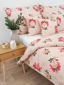 Vianočné francúzske bavlnené obliečky Renforcé - Vianočné zvončeky béžové