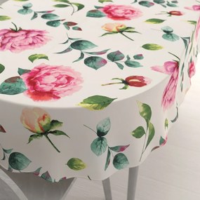 Biante Bavlnený oválny obrus Sandra SA-715 Veľké ružovočervené pivonky na smotanovom 120x200 cm