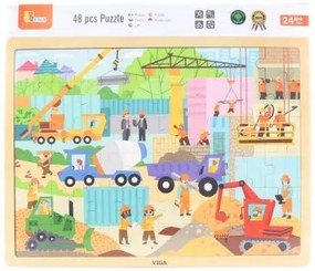 Viga drevené puzzle 48 dielikov - stavebné stroje
