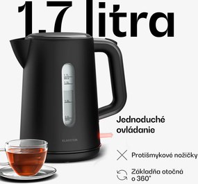 Klarstein Velaire rýchlovarná kanvica | 1,7 l | 2200 W | 360° otočný podstavec | Moderný minimalistický dizajn