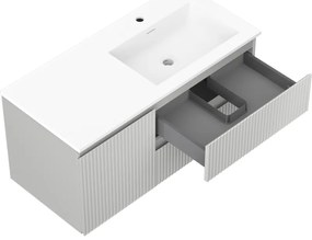 Mexen Rivel, kúpeľňová skrinka 100 cm s pravým umývadlom Otis, 2S, 1D, drážkovaná, šedá/biela matná, 91A23-10047-3-BBFFF62-W18P01