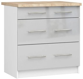 Spodná kuchynská skrinka s doskou OLIWIA S80 3SZ biela / metalická, lesk