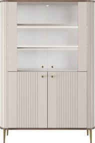 Vitrína Vesper 103 cm štvordverová - kašmír / orech / zlaté nohy