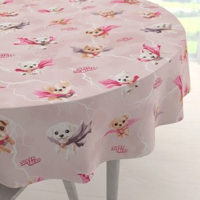 Biante Detský bavlnený okrúhly obrus Sandra SA-650 Psí superhrdinovia na staroružovom Ø 70 cm