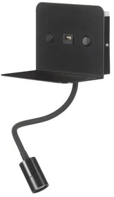 ONLI - LED Flexibilná lampička s policou a USB nabíjaním PLAK LED/1W/230V čierna