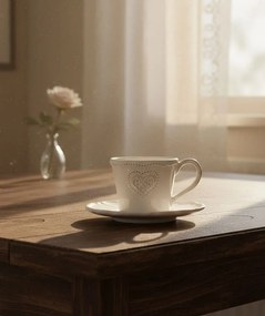 Keramická šálka s tanierikom so srdiečkom Heart - 12*9*7 cm / Ø 15*2 cm / 220 ml