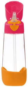 Fľaša na pitie so slamkou 600 ml - ružová/oranžová