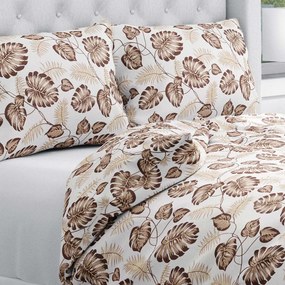Biante Bavlnené posteľné obliečky Sandra SA-498 Hnedé listy monstery na bielom Predĺžené 140x220 a 70x90 cm